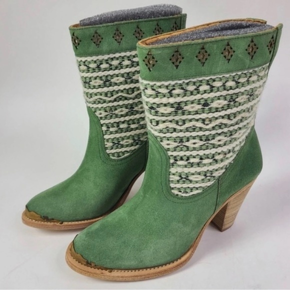 Cobra Society Shoes - Cobra Society Otto Ankle Sage Green Suede White and Green Textured Shaft size 39
